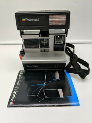 Vintage Polaroid Sun 600 Lms Land Instant Film Camera Black With Strap
