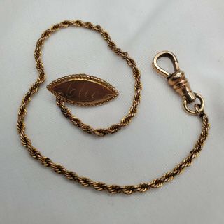 Gold Colored Vintage Pocket Watch Fob And Chain 8 Inch