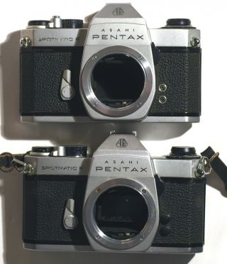 2 Asahi Pentax Spotmatic F 35mm Slr Film Camera Bodies.  Parts Only