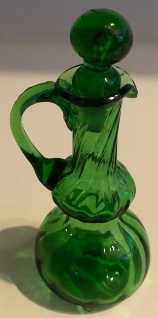 Vintage 5 3/4 " Green Glass Perfume Bottle W Dauber 7