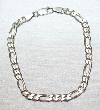 Vintage Sterling Silver 925 Unisex Figaro Bracelet 7.  25 " Wear Length