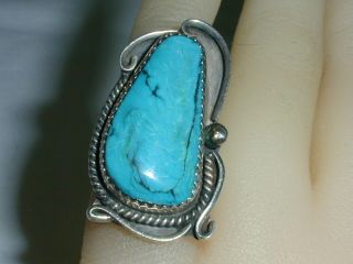 Vintage Old Pawn Sterling Silver Large Turquoise Ring - Size 3 1/2