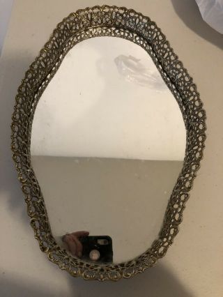 Vintage Gold Filigree Oval Vanity/dresser Table Top Mirror Tray Great Deal Look