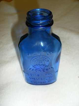 Vtg Phillips Milk Of Magnesia Embossed Cobalt Blue 5” Glass Bottle Glenbrook Ct