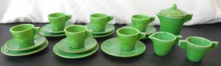 Vintage 21 Pc Jadite Jadeite Green Akro Agate Childs Tea Set Toy Dishes Plates,