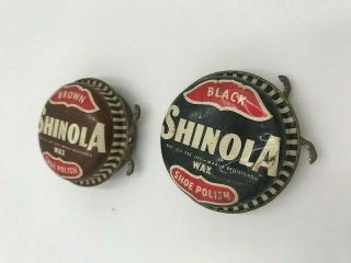 Two Vintage Shinola Shoe Polish Tins - Brown,  Black 1945 - Tins Advertising Old