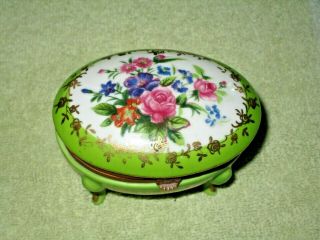 Vintage Norleans Japan Dresden Style Floral Footed Trinket Box