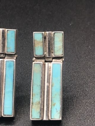 Vintage inlay turquoise sterling silver clip on hinged earrings 2