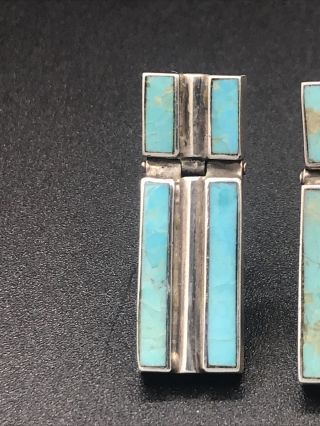 Vintage inlay turquoise sterling silver clip on hinged earrings 3
