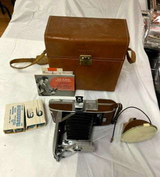 Polaroid Land Camera Model 95b With Leather Case,  Flash,  And Bulbs