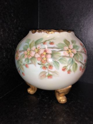 Vintage 1972 Royal Bonn Style Hand - Painted Floral 3 Legs Fat Vase,  Signed Germany