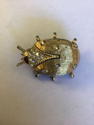 Vintage St.  John Ladybug Clear Rhinestone Gold Tone Pin Brooch