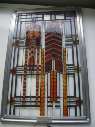 Vintage Frank Lloyd Wright Autumn Sumac Stained Glass Window Hanging 10x6