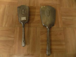 Vintage Silver - Plated Hand Held Mirror And Brush Set.  Estate Item.