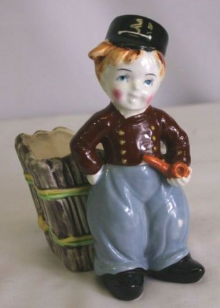 Vintage Dutch Boy Flower Pot Planter Hand Painted Ceramic Pottery Unmarked 6.  5 "