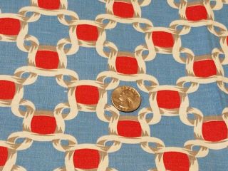 Vintage Full Feedsack: Blue And Red With Gray Linked Squares
