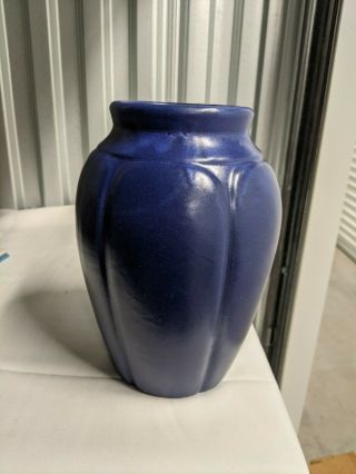 Stunning Vintage Zanesville Stoneware Arts & Crafts 795 Pottery Vase Matte Blue