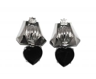 Vtg 80s Zoe Coste Paris Crystal Heart Runway Statement Couture Earrings France