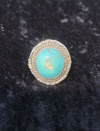 Vintage Antique Native American Sterling Silver And Turquoise Ring Signed