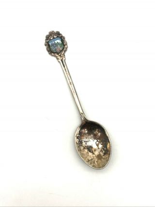 Vintage Neuschwanstein Germany Silver Souvenir Spoon With Enamel Castle Mountain