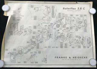 Exploded Diagram / Schematic Rolleiflex 2.  8 C Tlr Franke & Heidecke Oem Poster