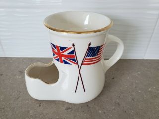 Vintage Porcelain Shaving Mug With British Union Jack And American Flag