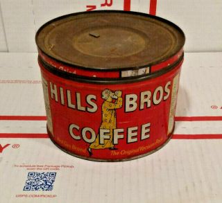 Vintage 1 Lb Hills Bros Coffee Tin Can W Lid Empty Pound Reg Grind