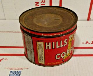 Vintage 1 lb Hills Bros Coffee Tin Can w Lid Empty Pound Reg Grind 2