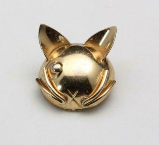 Vintage Coro Figural Cat Head Pin Brooch Feline Gold Tone Signed