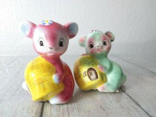 Vintage Mouse With Cages Salt And Pepper Shakers