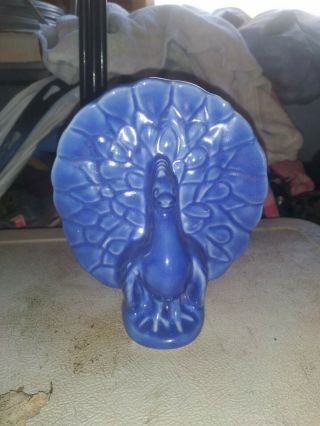 Vintage Usa Pottery Blue Peacock Bird Wall Pocket Planter Vase Mccoy?
