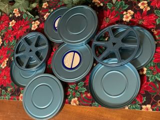 6 Vintage Blue Metal Film Canisters And Reels 8mm Reel To Reel 5 "