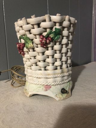 Vintage Porcelain Basket Weave Lidded Vase Table Lamp