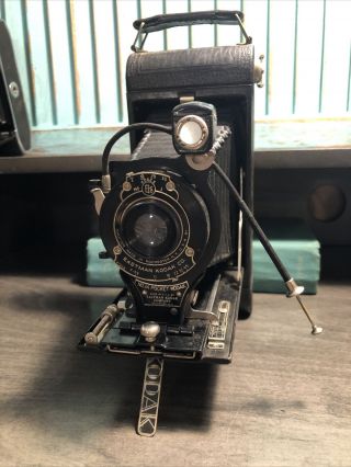 Old 1926 No 1a Pocket Kodak Autographic Folding Camera W Stylus Remote Shutter