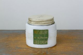 Vintage Woodbury Cold Cream Milk Glass Jar With Tin Lid And Paper Label Art Deco