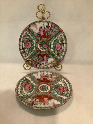Vintage 10 1/8th " Chinese Porcelain Rose Medallion Dinner Plates Hand Painted