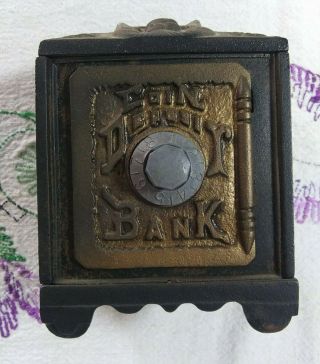 Vintage Antique Metal Still Bank Coin Safe Deposit Bank