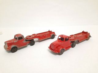 2x Vintage Tootsietoy Mack Semi Cab Tractor Trailer Fire Truck 9 " Usa - Plz Read