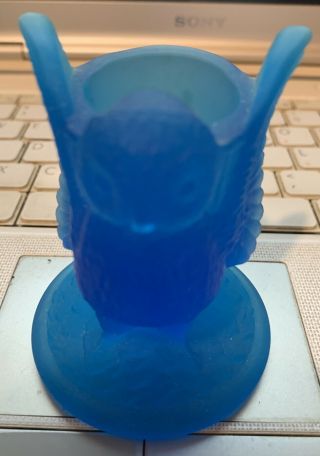 Vintage Handmade Glass Figural Blue Owl Toothpick Holder
