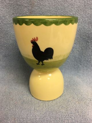 Vintage West German Zell Pottery Hand Painted Cockerel Rooster & Hen Egg Cup
