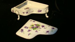 Mcm Vintage Nw - Vt - 6/2389 Sweet Violet Porcelain Piano Trinket Box Japan