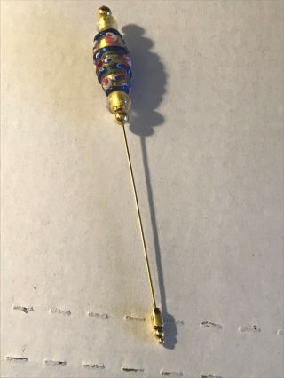 Vintage Hat Pin Stick Suit Brooch Corsage Pin 5 1/2 " Blue,  Red,  White,  Gold