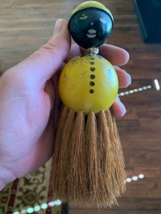 Vintage Black Americana Wooden Doll Whisk Broom Brush Yellow