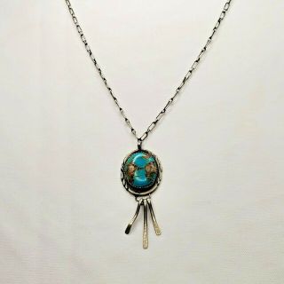 Vintage Southwestern Turquoise Pendant With Handmade Necklace Chain 19.  5 In.