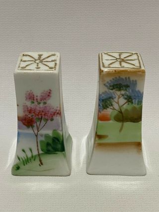 Vintage Pair Porcelain Ceramic Hand Painted Salt & Pepper Shakers Trees Japan