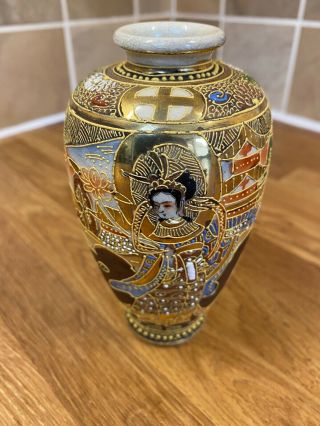 Japanese Satsuma Detailed Vase Antique Vintage Very Early Signed