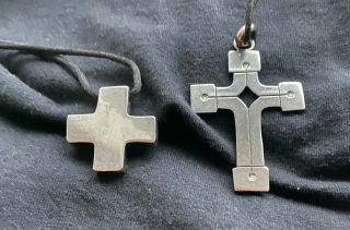 2 Vintage Taxco Mexico 925 Sterling Silver Cross Pendants Owner