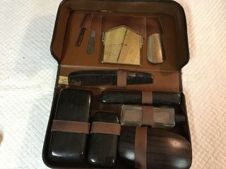 Vintage Mens Grooming Set Travel Case Leather Made In USA 3