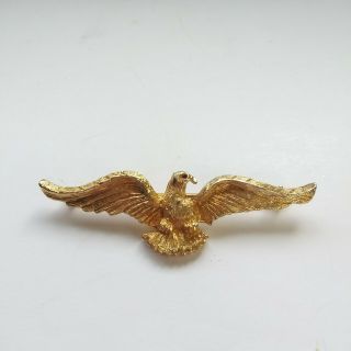 Solid Brass Eagle Ruby Red Eye Vintage Brooch Pin Gold Pilot Aviation Bird