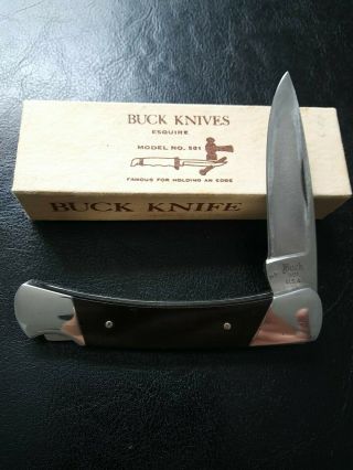 Vintage Buck 501 Esquire With Box.  Sharp Carbon Steel Blade
